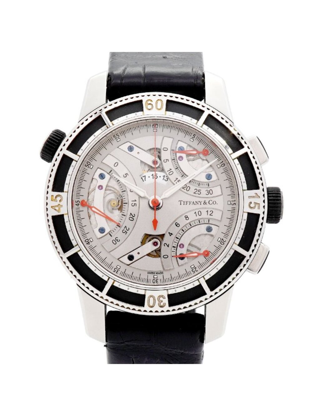 Tiffany & Co Mark Retrograde Silver Skeleton Dial Watch